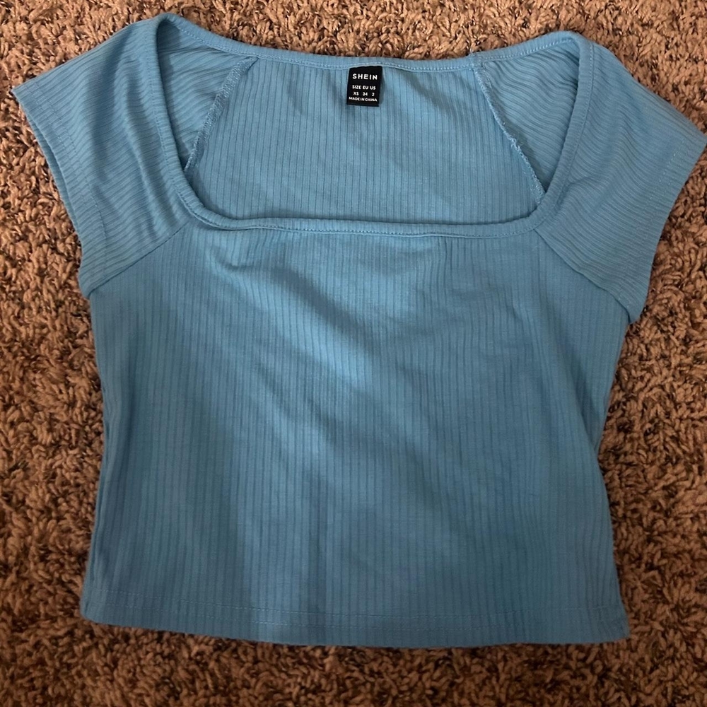 SHEIN Light Blue Ribbed Blouse